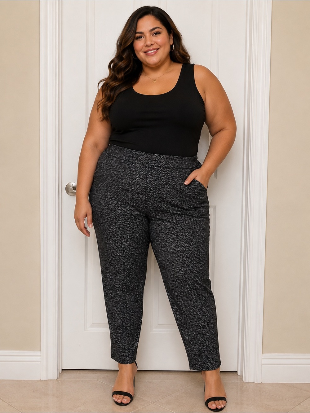 Lane Bryant plus size 24 black metallic ankle pants slim straight leg dress pant
